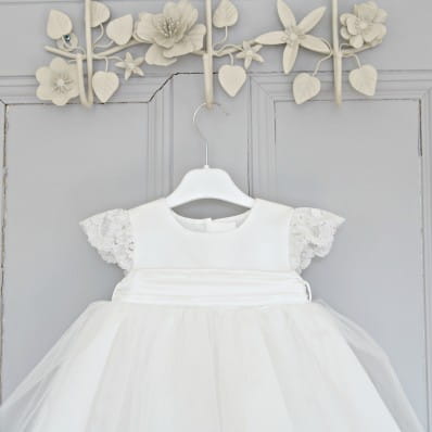 Holly Christening dress with tulle skirt