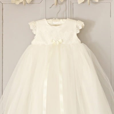 Evelyn silk, lace and tulle Christening gown