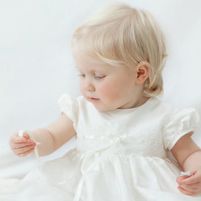 Violet silk and lace Christening dress