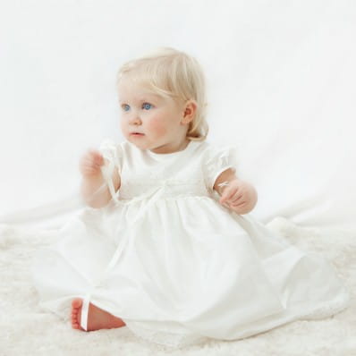 Violet silk and lace baptism dress