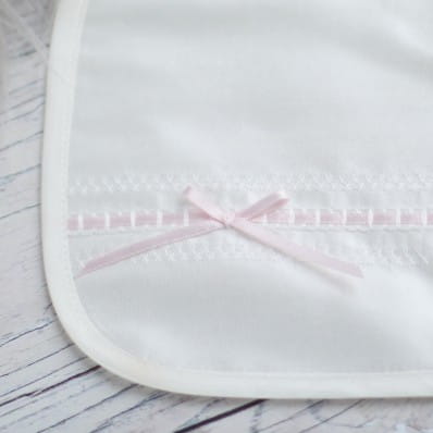 silk christening bib with cotton back