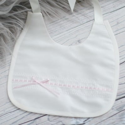 silk christening bib with cotton back