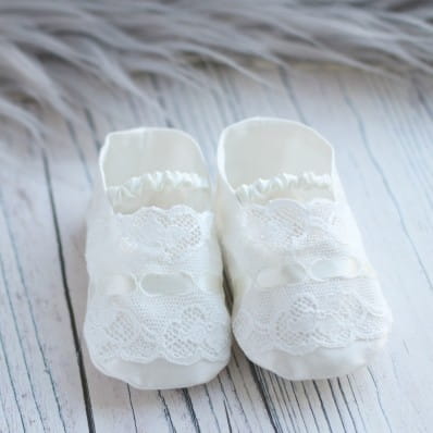 Violet christening booties