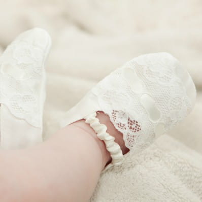 violet christening booties