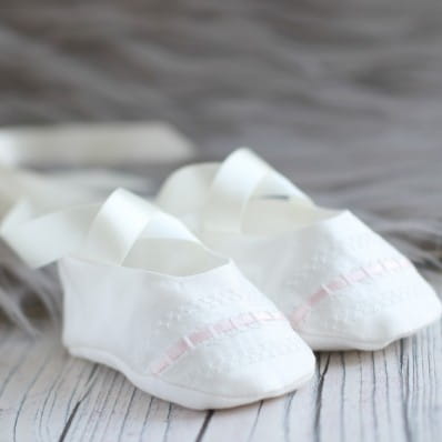Evie silk and ribbon Christening booties