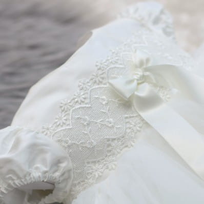 Lola baptism gown with silk, lace and tulle