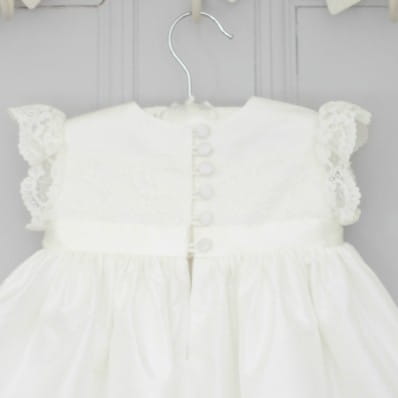 Silk and lace christening dress with silk buttons