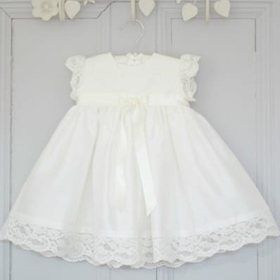 Scarlett Silk and lace christening dress in ivory or white