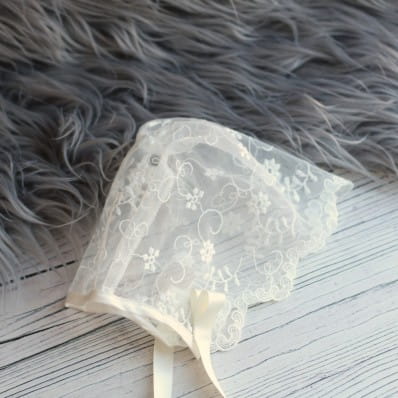 Ivory lace Christening bonnet