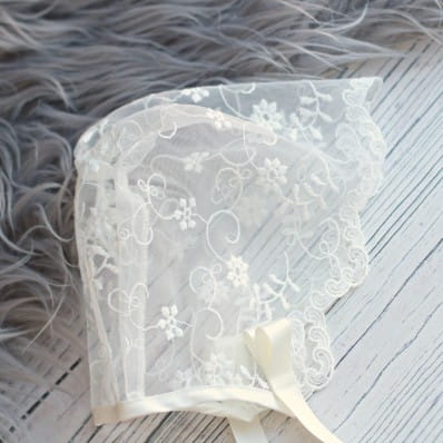 Ava Sheer Lace Christening bonnet