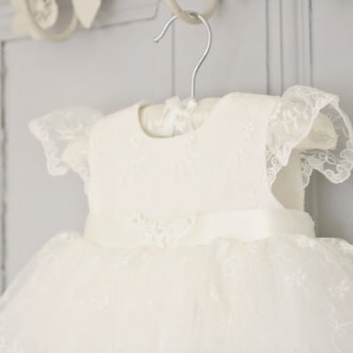 Lace baptism dress with tulle skirt