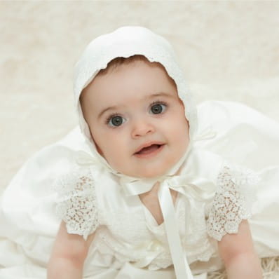 Baby Girl White Cream Satin Lace Frill Bonnet Christening Hat Lined 0-3-6-12m 