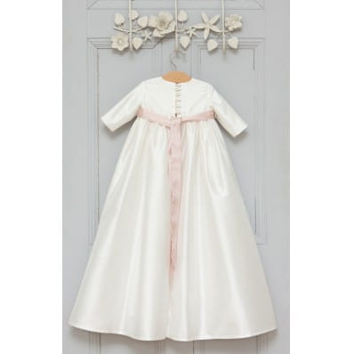 Long Christening Gown - Ivory/pink