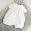 James Short Legged Christening Romper with Blue ribbon trim