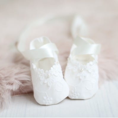 Silk and lace Christening booties