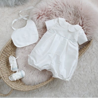 Joshua christening romper with optional accessories