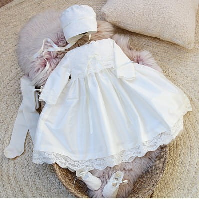 Rose Dress - Bonnet, booties and tights sold separately