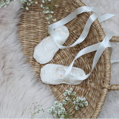 Olivia Christening Booties - Ivory