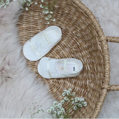 violet silk and lace christening shoes
