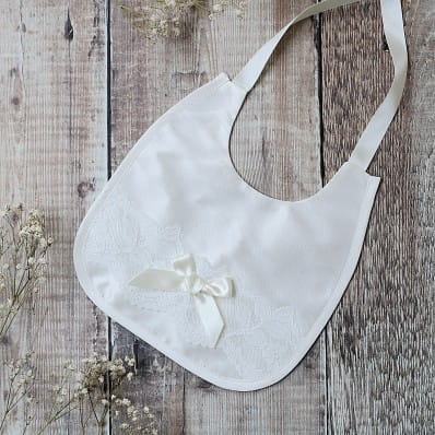 silk Baptism bib with lace