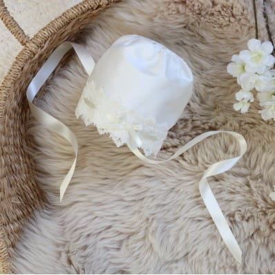 Baby Ivory Silk Baptism bonnet