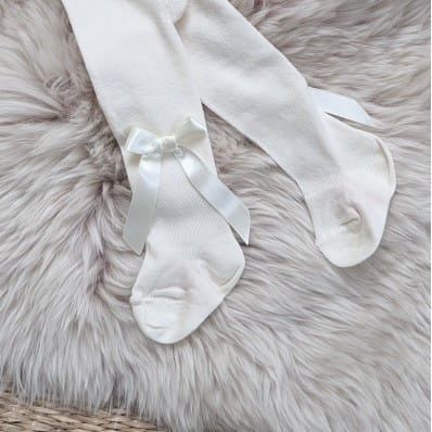Baby cotton baptism tights with bow