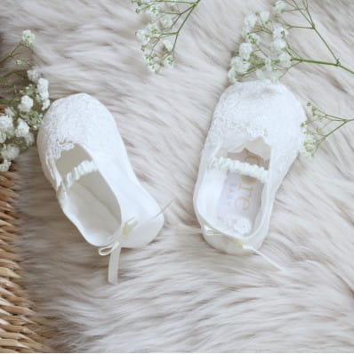 silk and lace christening booties | Evelyn