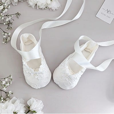 Ava Silk and lace Christening booties