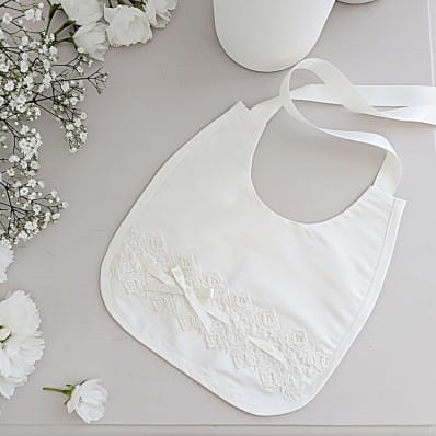 Silk and Lace Baby Bib in Ivory