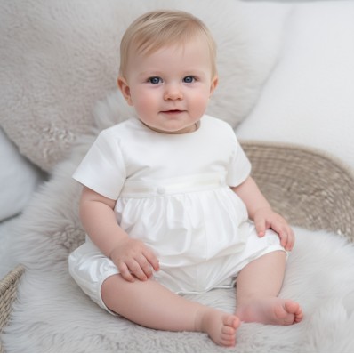 Short leg silk christening romper