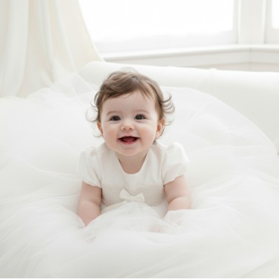 Lola silk, lace and tulle Christening gown