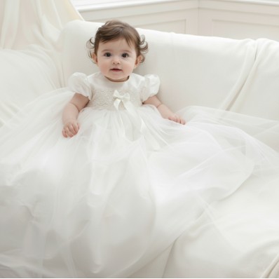 Lola silk, lace and tulle Christening gown