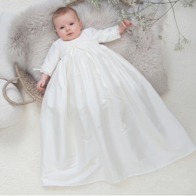 Silk and Lace Christening Gown with Lace trim